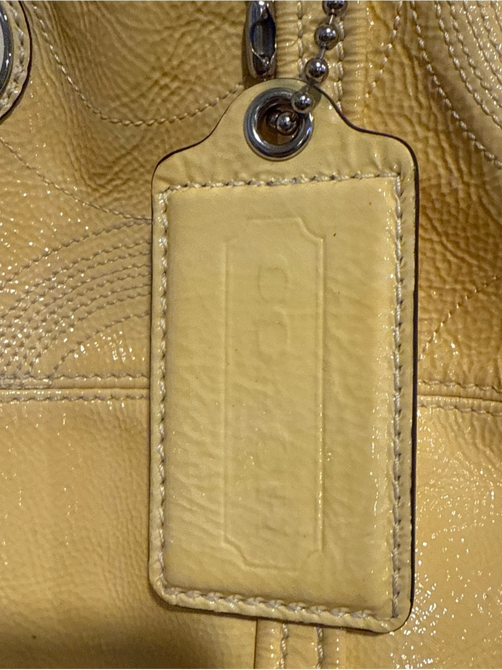 Coach Vintage Stitched Yellow Patent Leather Shoulder Purse - Picture 4 of 10